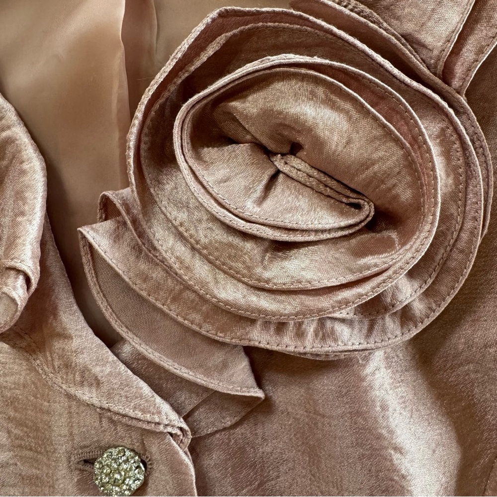 Dusty Pink Kasper Jacket with Rosette Accent & Vintage Faux Jeweled Buttons (12) - Picture 16 of 17